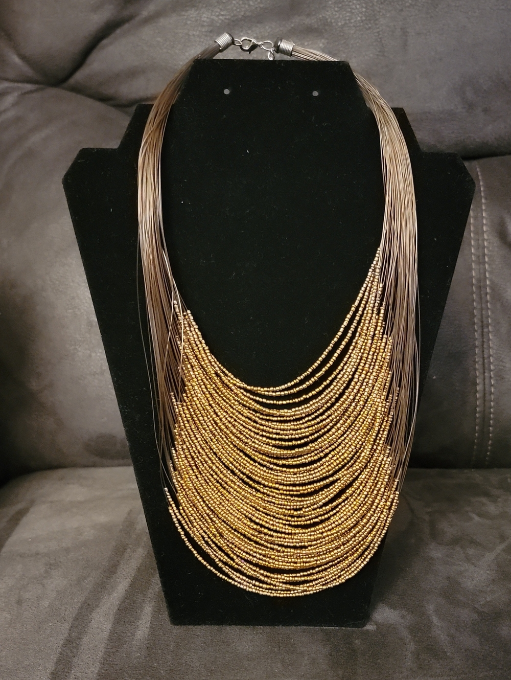 Gold Multi-Strand Beaded Statement Necklace - Women Jewelry